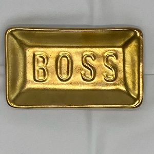 Gold "BOSS" tray for jewelry, keys, desk, or coin storage